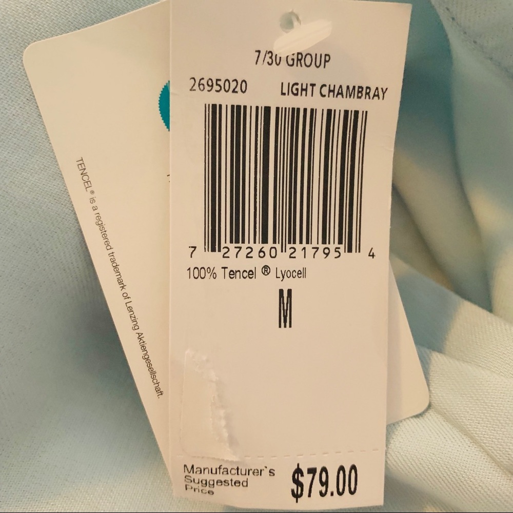 🔥CHELSEA & THEODORE🔥ANTHRO CHAMBRAY BLOUSE PEARL EMBELLISHMENTS MEDIUM NWT - Picture 6 of 6